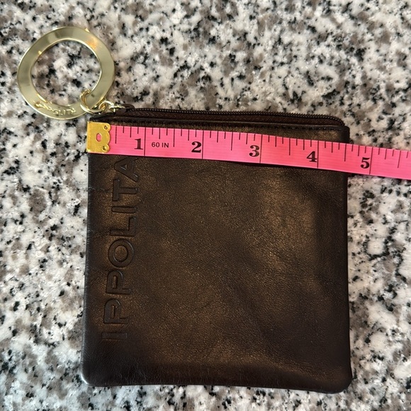 Ippolita Brown Leather Pouch accented w/Gold-Wavy-Circle Zipper Pull Lined - Picture 4 of 5